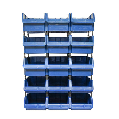 Stand with 15 storage/organization boxes, blue plastic box, 765x400x1100mm
