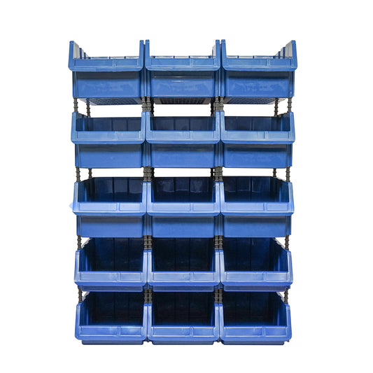 Stand with 15 storage/organization boxes, blue plastic box, 765x400x1100mm