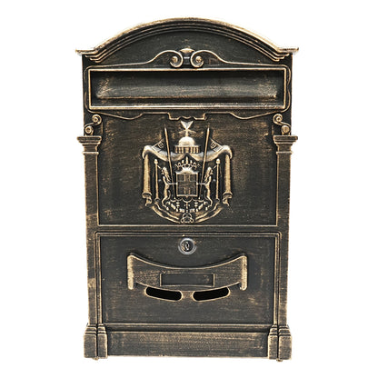 Antique golden mailbox 410X260X90mm with 2 keys and mounting accessories