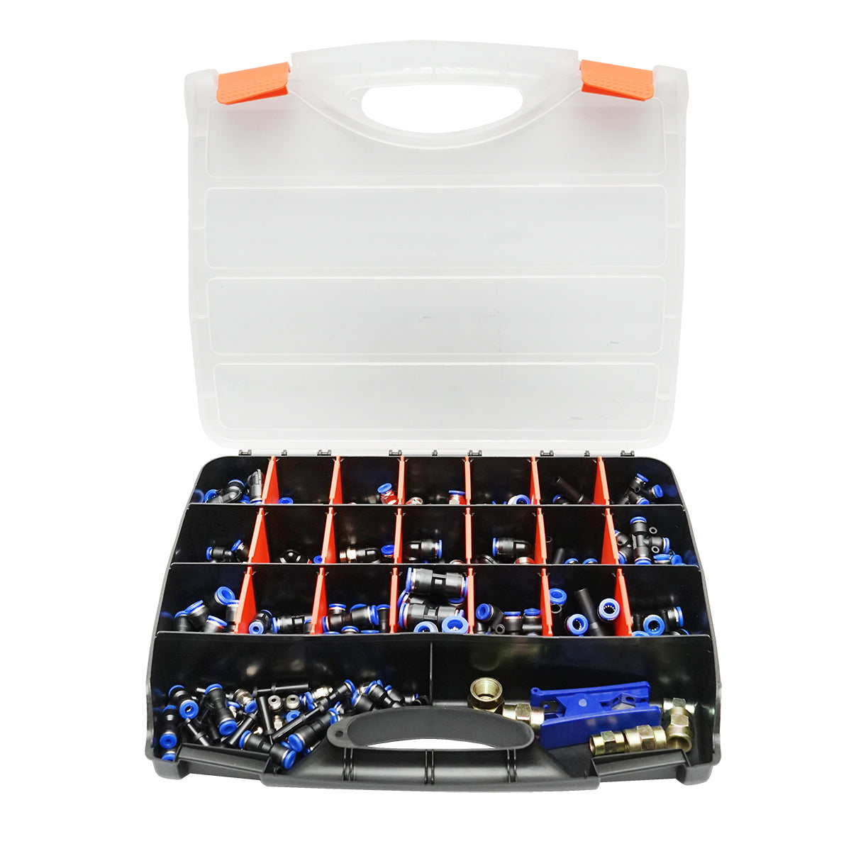Tool kit of 242 pieces: polyamide hose cutting pliers, connectors, quick couplings, compressed air hose fittings Breckner Germany