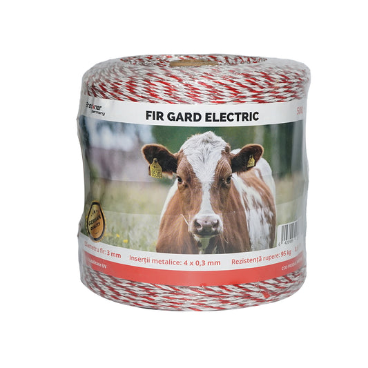 Roll of red-white wire 3mm 4x0.3mm 0.5 Ohm/m SS, 500m electric fence Breckner Germany
