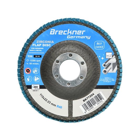 Zirconium abrasive grinding disc for cutting and polishing metal, stainless steel P40, 115mm Breckner Germany