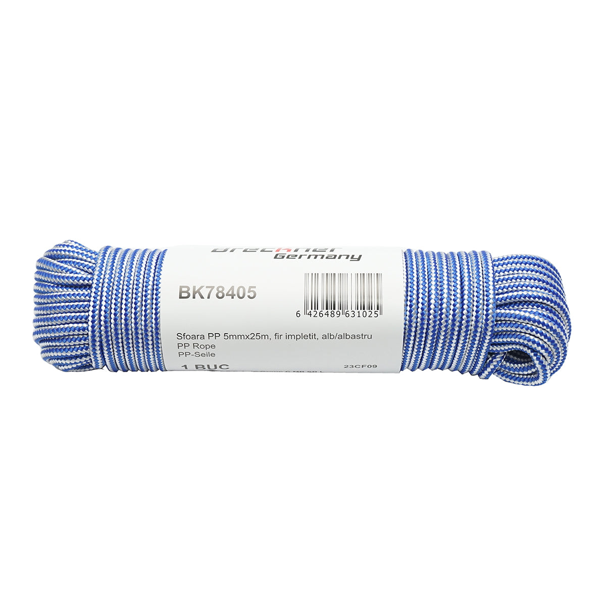 5mm x 25m braided PP rope, white/blue Breckner Germany