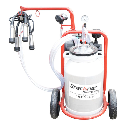 Milking machine for cows with a 160cc collector group, electrostatically painted chassis, 30L aluminum bucket, 1 post Breckner Germany