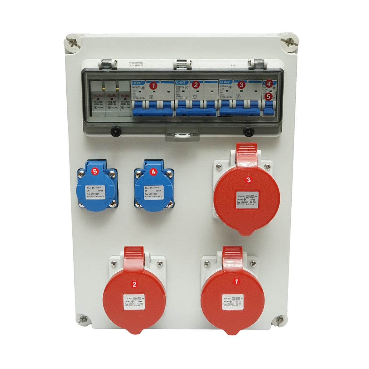 Group distribution board for construction site 2x230V/16A, 3x400V/32A, 12 modules 460x270x160mm IP44/67 SUNTREE