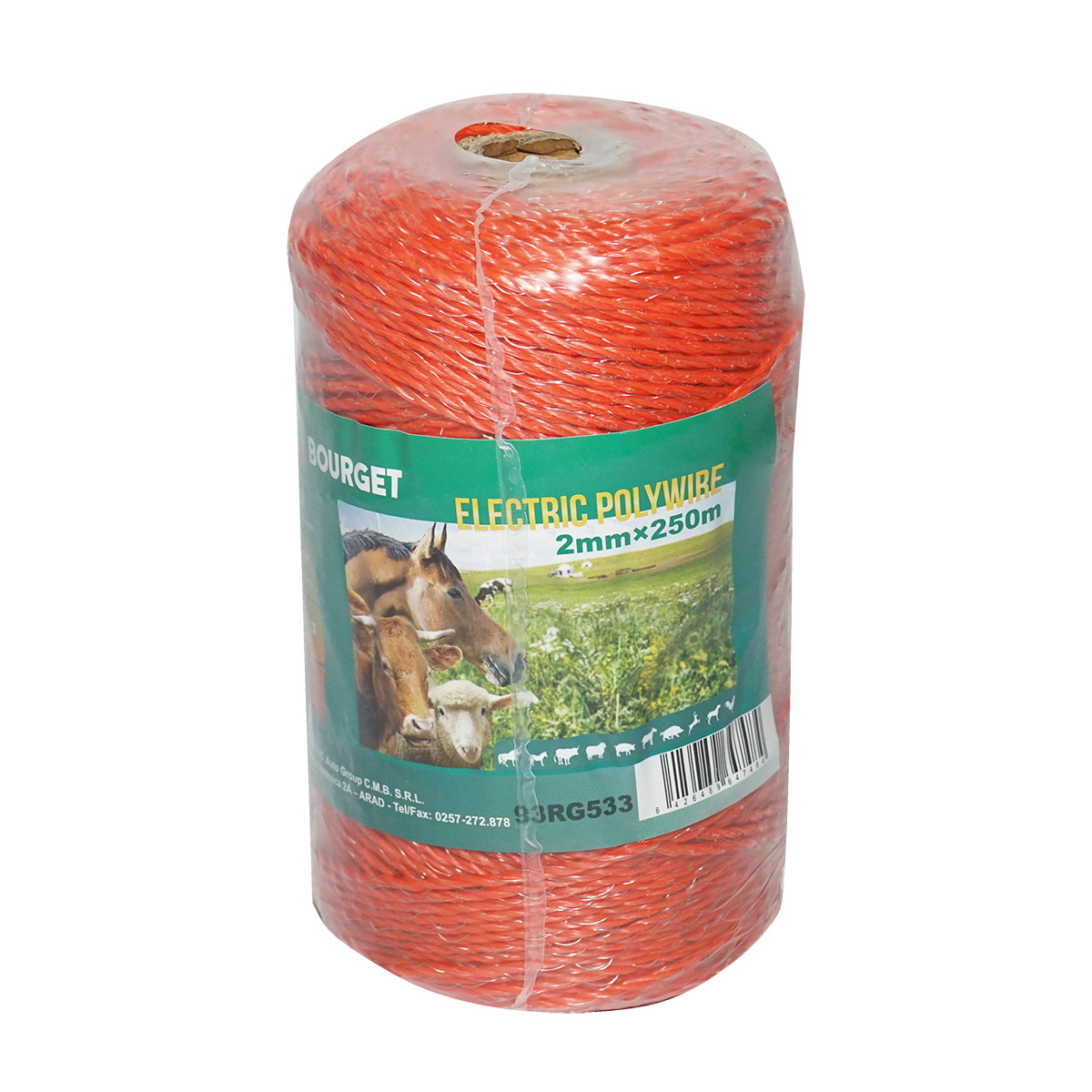 Orange wire reel with a diameter of 2mm, 3x0.16mm SS, 250m electric fence, resistance 11 Ohm Bourget.