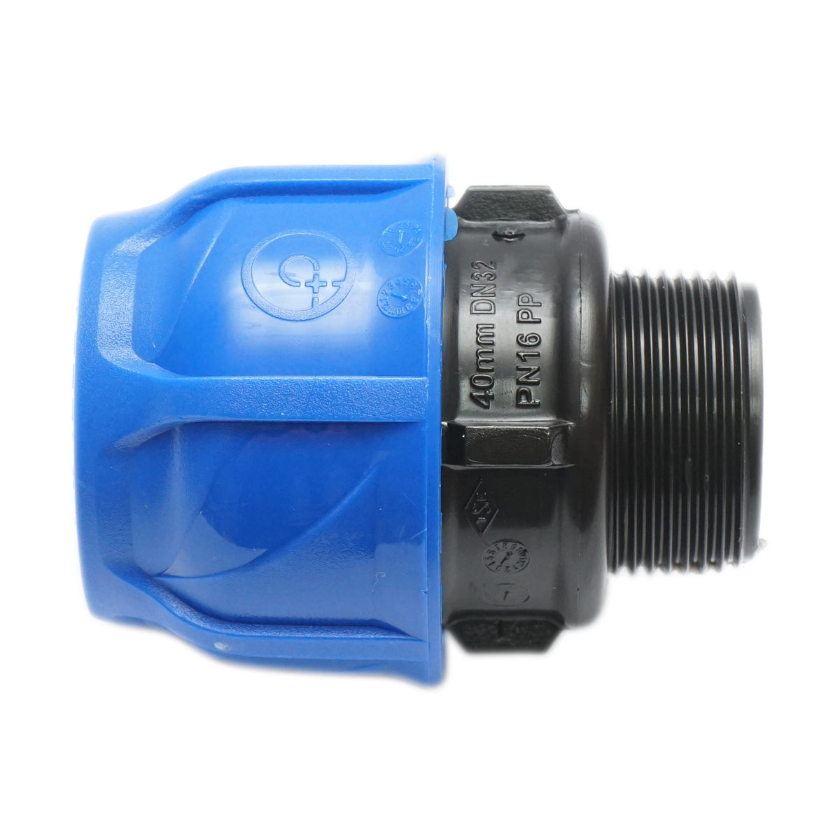 Compression fitting with external thread D40mmx1-1/4 toll, PN16 for irrigation systems
