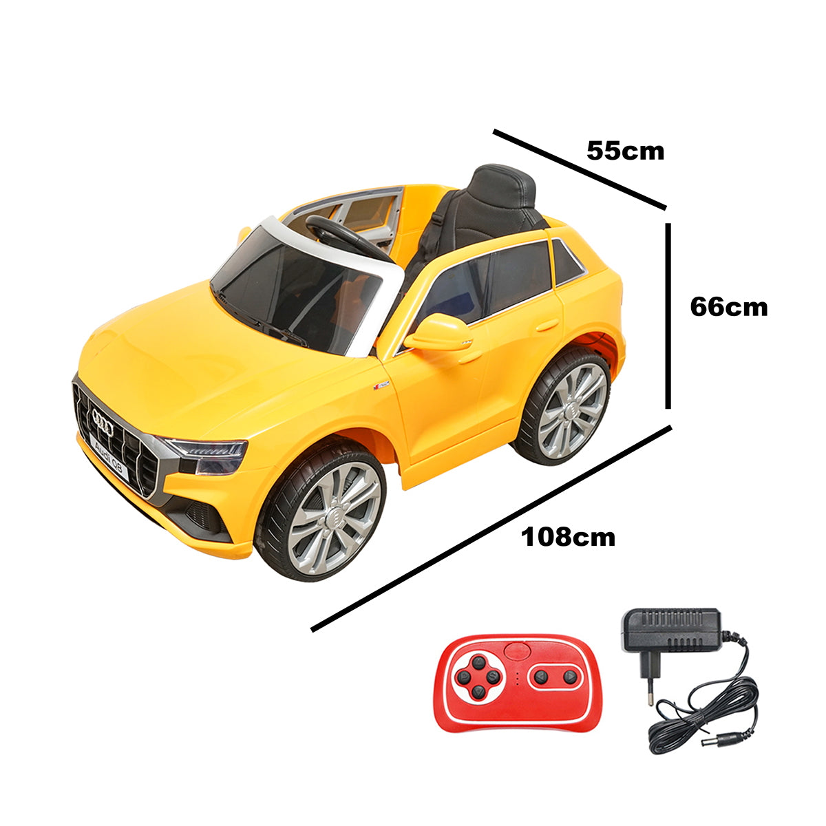 6V/7Ah battery-powered electric car with remote control for kids JJ2066 yellow Audi Q8 with leather seat