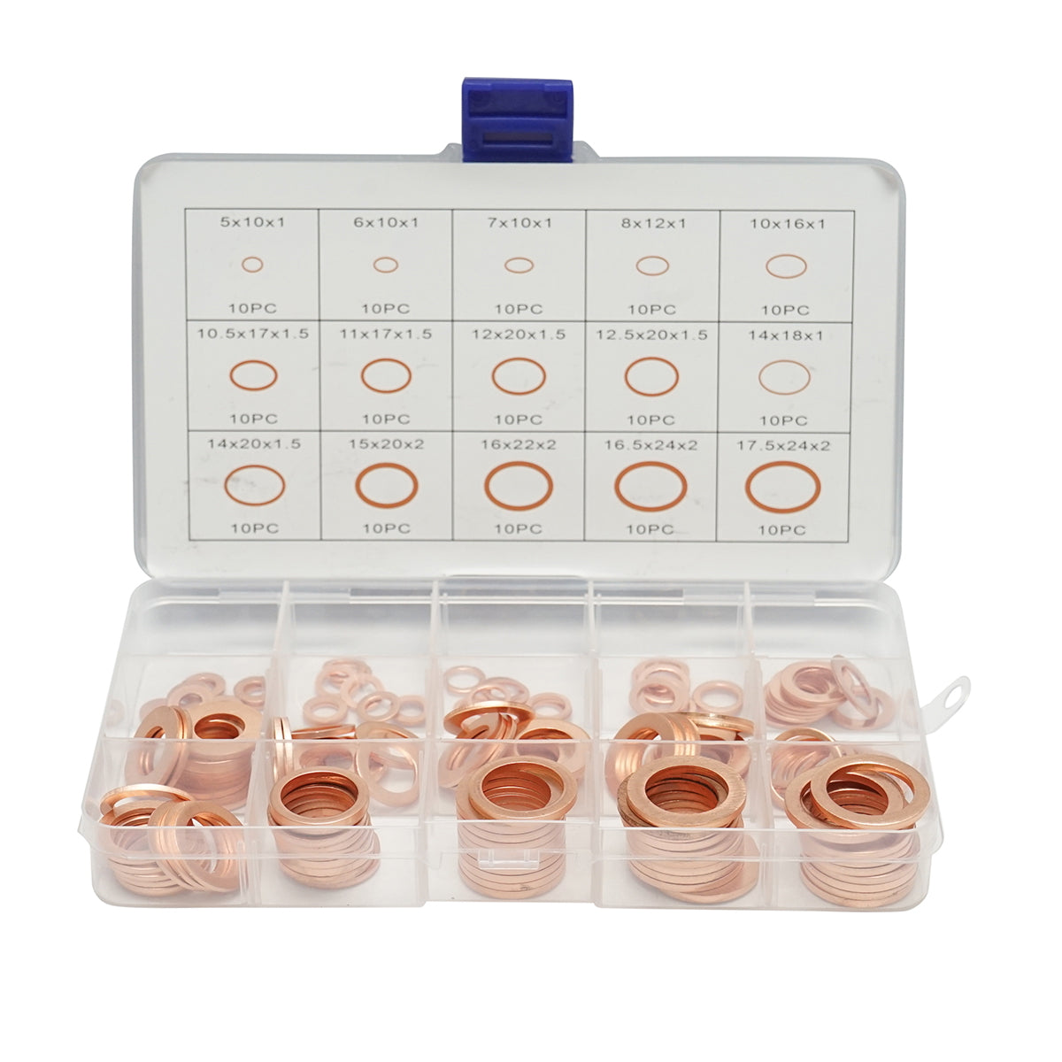 Copper washer set Ø 5-17.5mm 150 pieces