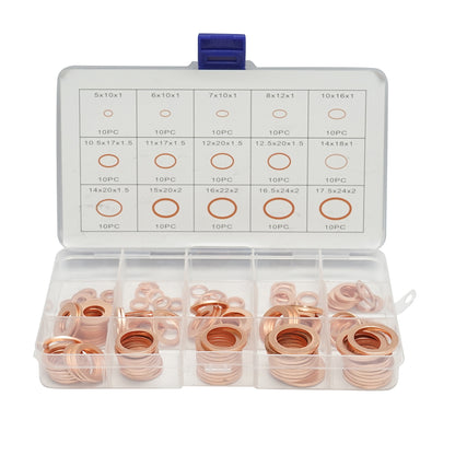 Copper washer set Ø 5-17.5mm 150 pieces