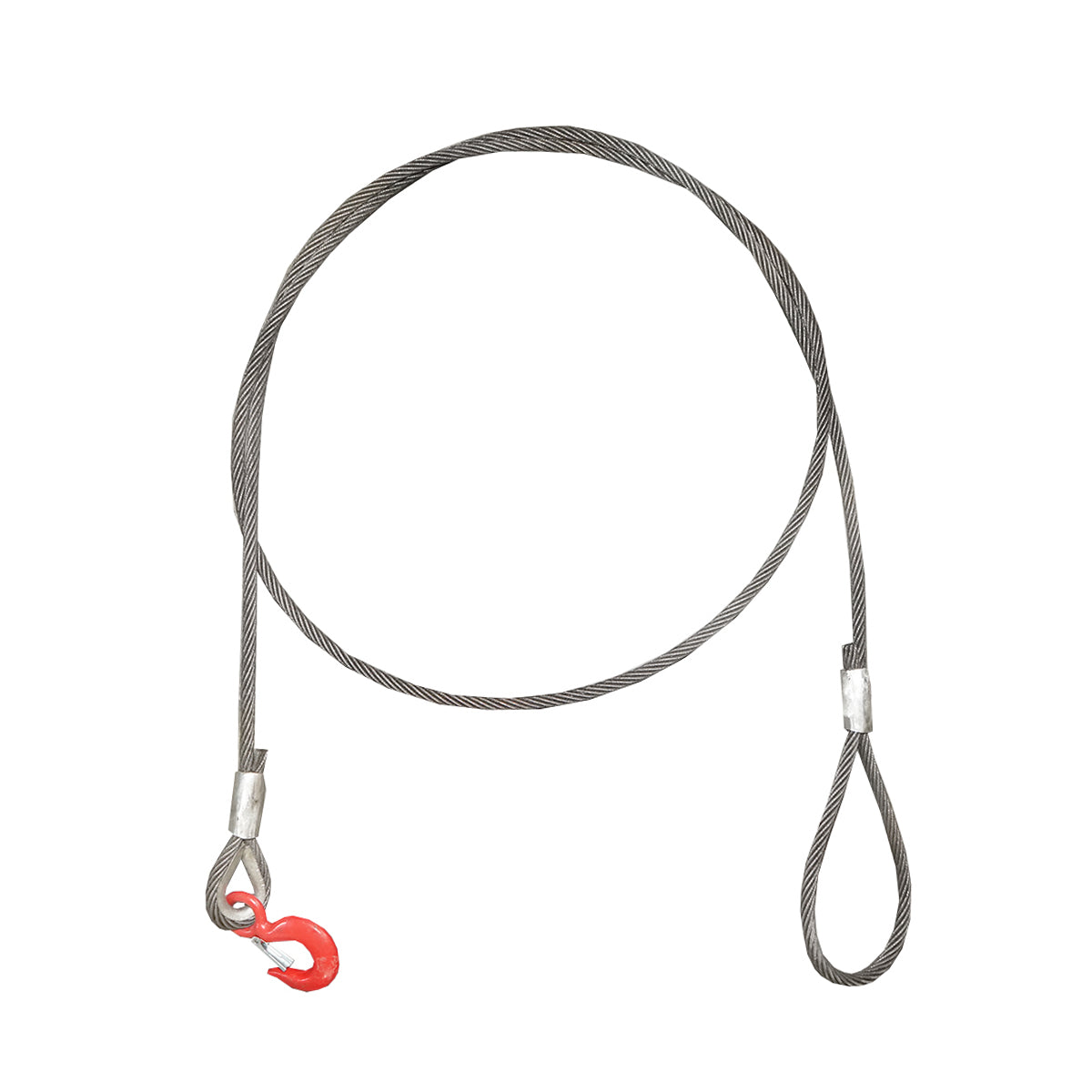 Steel winch cable/rope with a thickness of 14mm and a length of 4m, hook and ring for towing or lifting