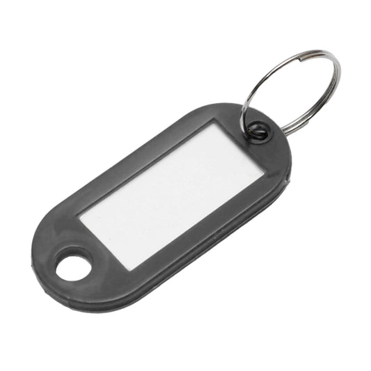 Black keychain with label