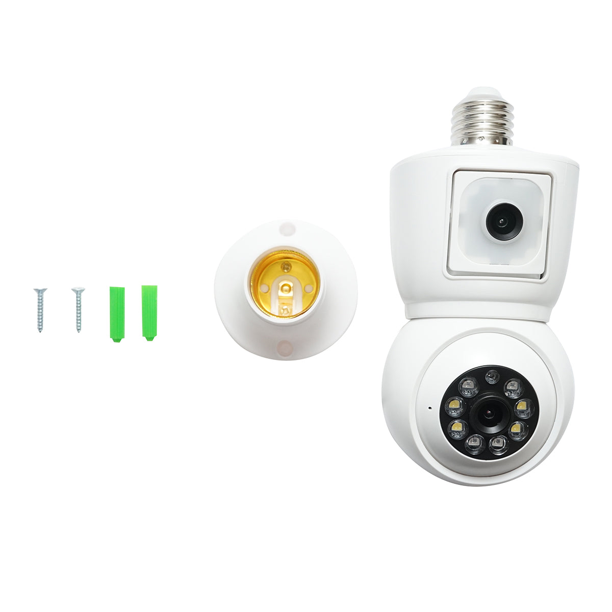 Smart bulb surveillance camera with dual lens 4 MP, 360-degree rotating PTZ, 2.4GHz WIFI, E27 bulb type with motion sensor and iCSee app