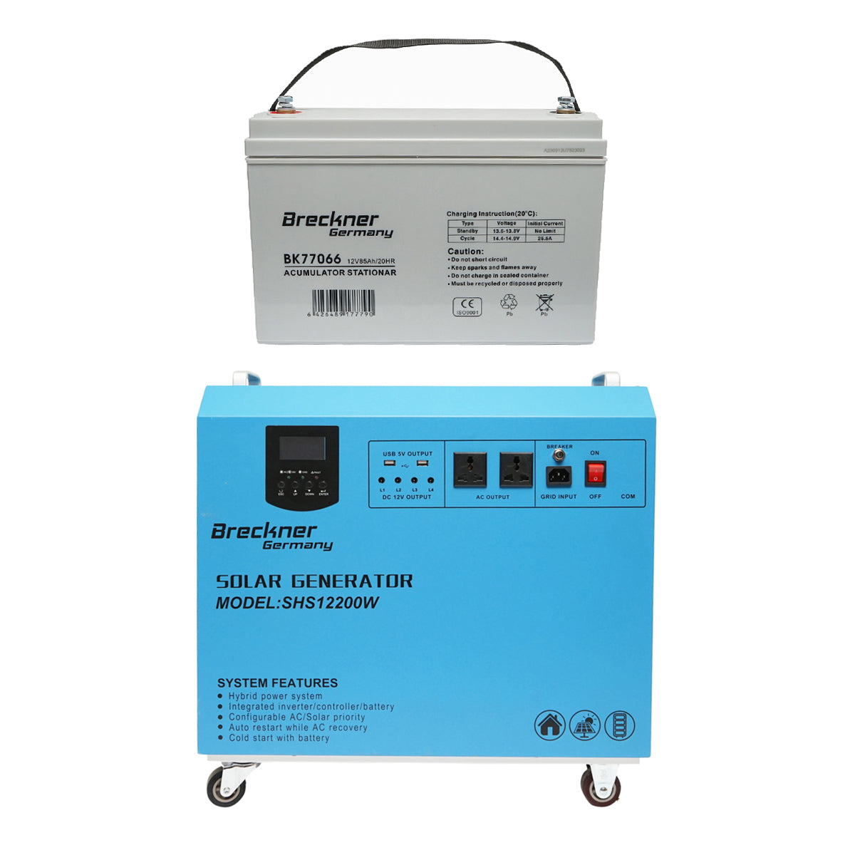 800W PWM 12V solar inverter, 50A equipped with a 12V/85Ah stationary battery, mobile with controller