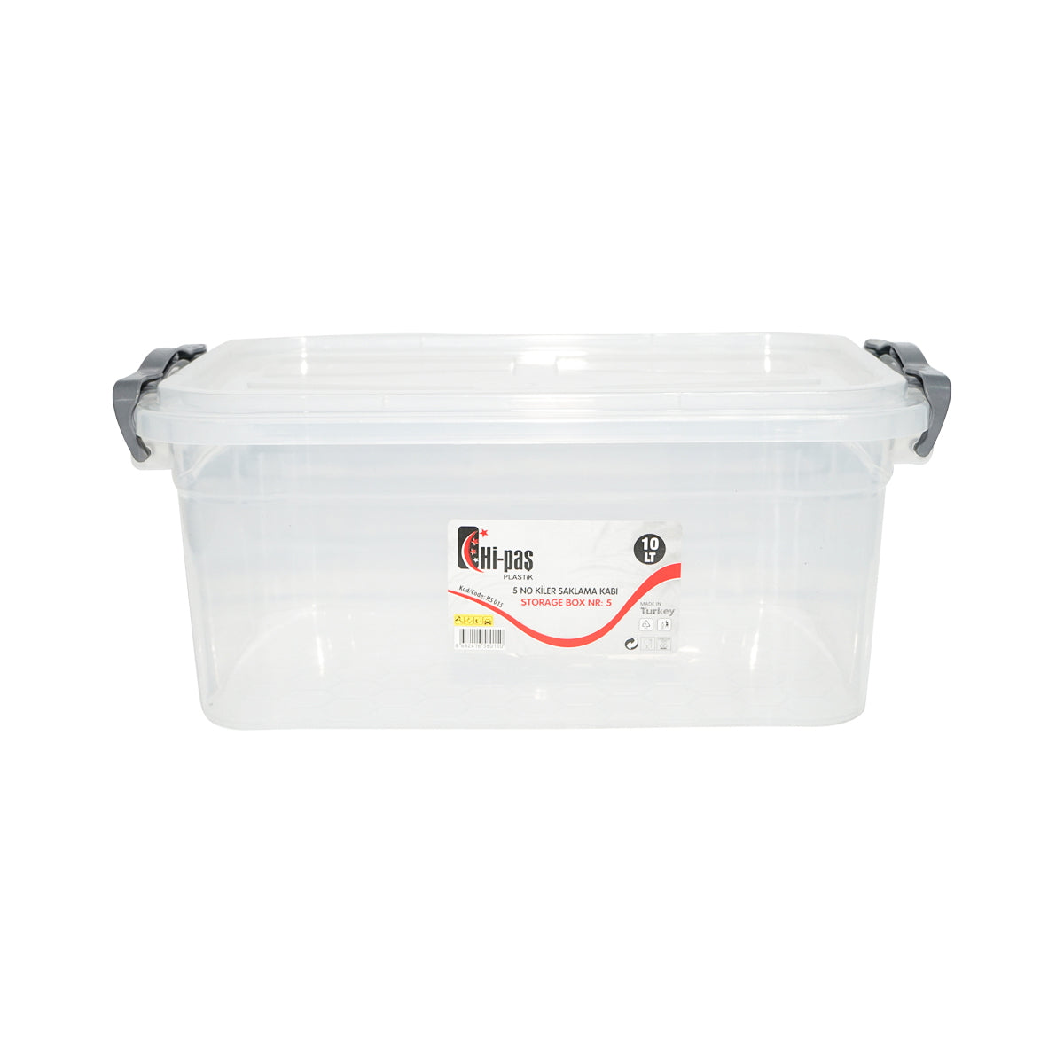 10L storage box with a plastic lid, transparent 240x360x150mm