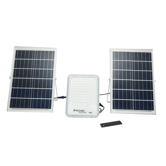 LED lamp with solar panels 50W projector 150W remote control, battery 3.2V/40Ah Breckner Germany