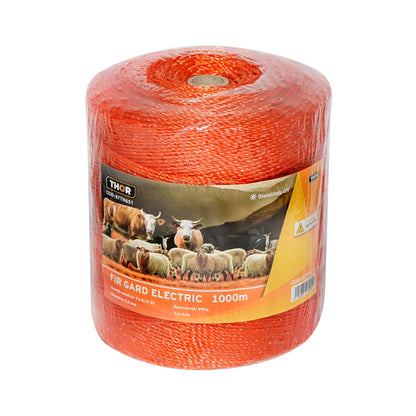 Orange wire roll 2.5mm with metal insert 3x0.15mm SS, resistance 7.4 Ohm/m, 1000m electric fence Thor