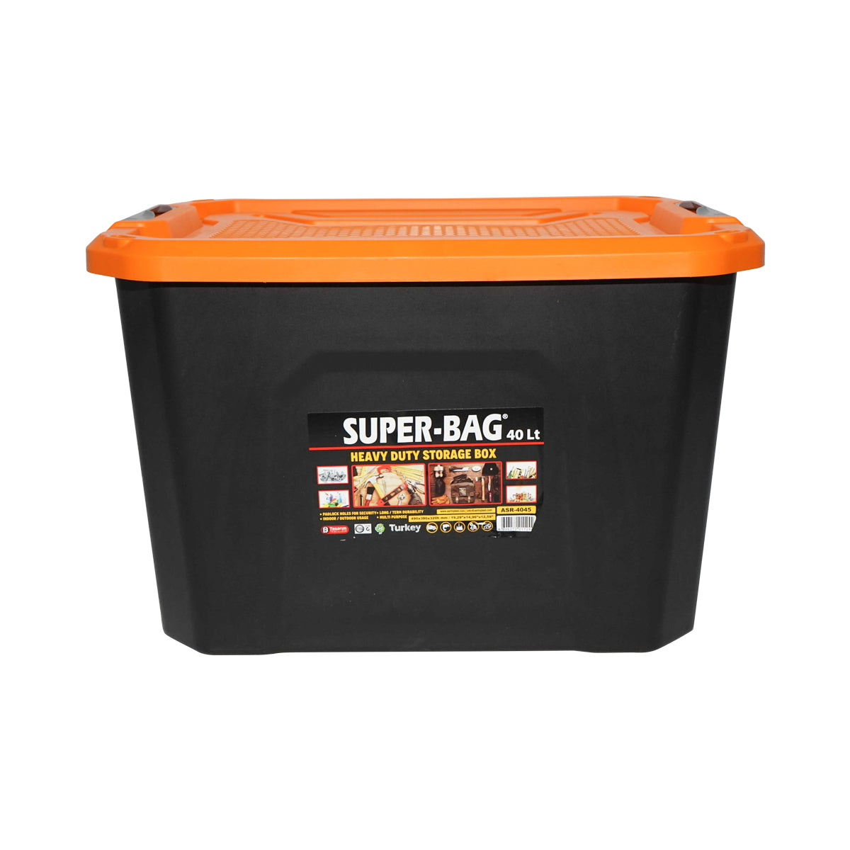Box, heavy duty storage box 40L with lid, orange 490x380x200mm Breckner Germany