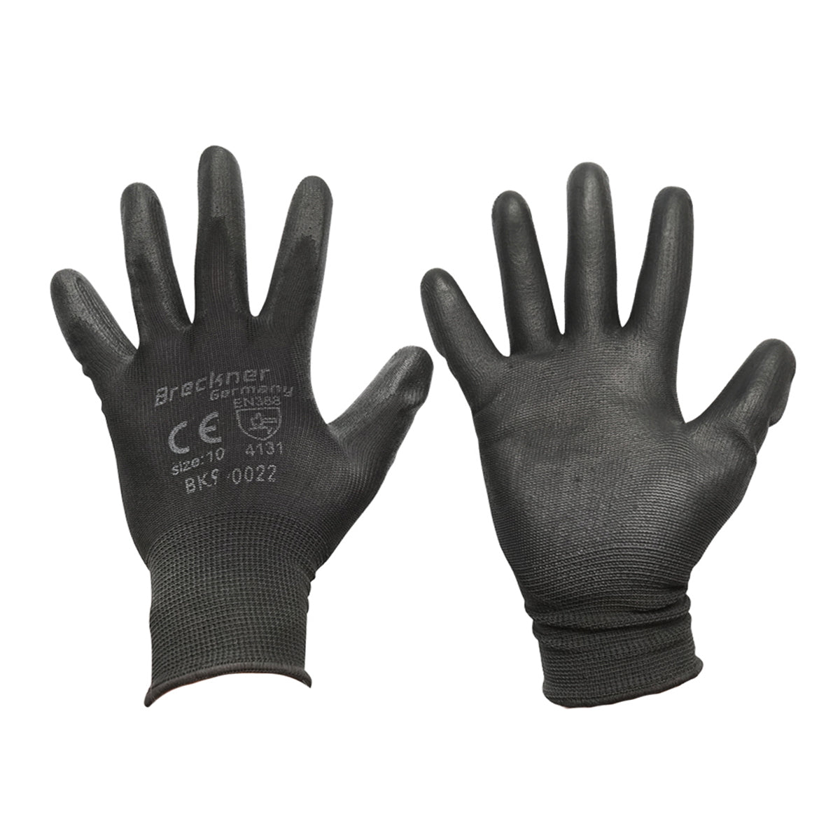 Synthetic work gloves, rubberized black, size 10, Breckner Germany