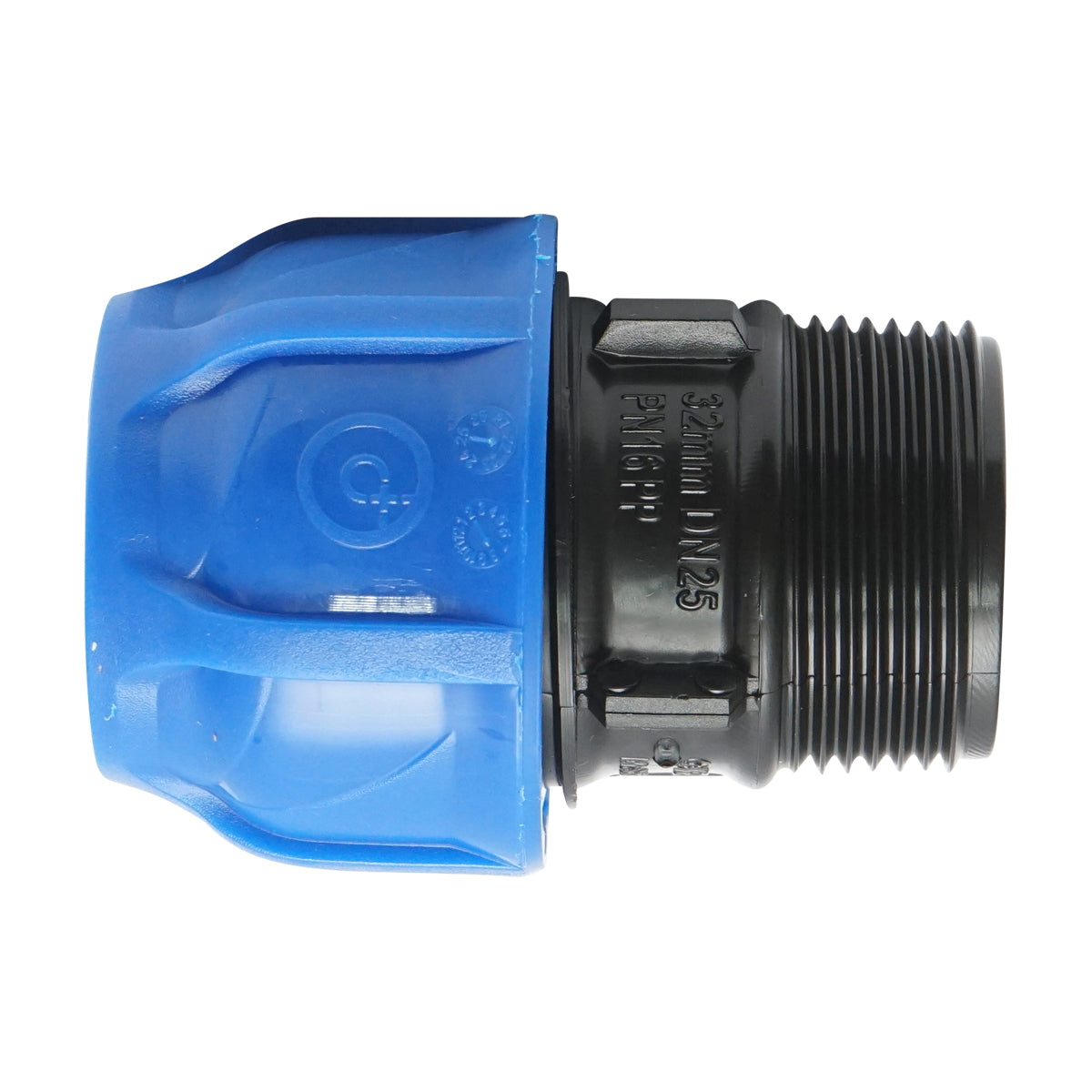 Compression fitting with external thread D32mmx1-1/4 inch, PN16 for irrigation systems