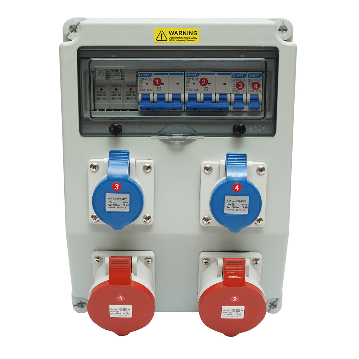 Group prize board for site organization 2x250V/16A, 2x415V/32A, 380x280x150mm IP44/67 SUNTREE