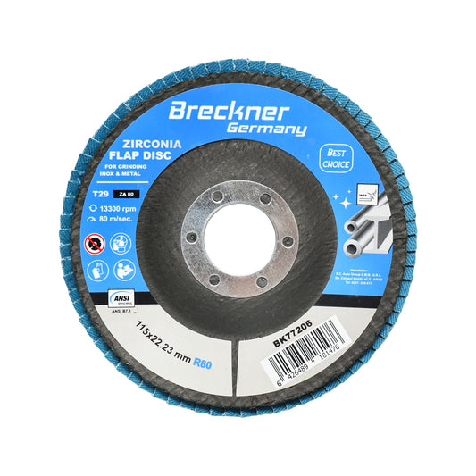 Zirconium abrasive grinding disc for cutting and polishing metal, stainless steel P80, 115mm Breckner Germany