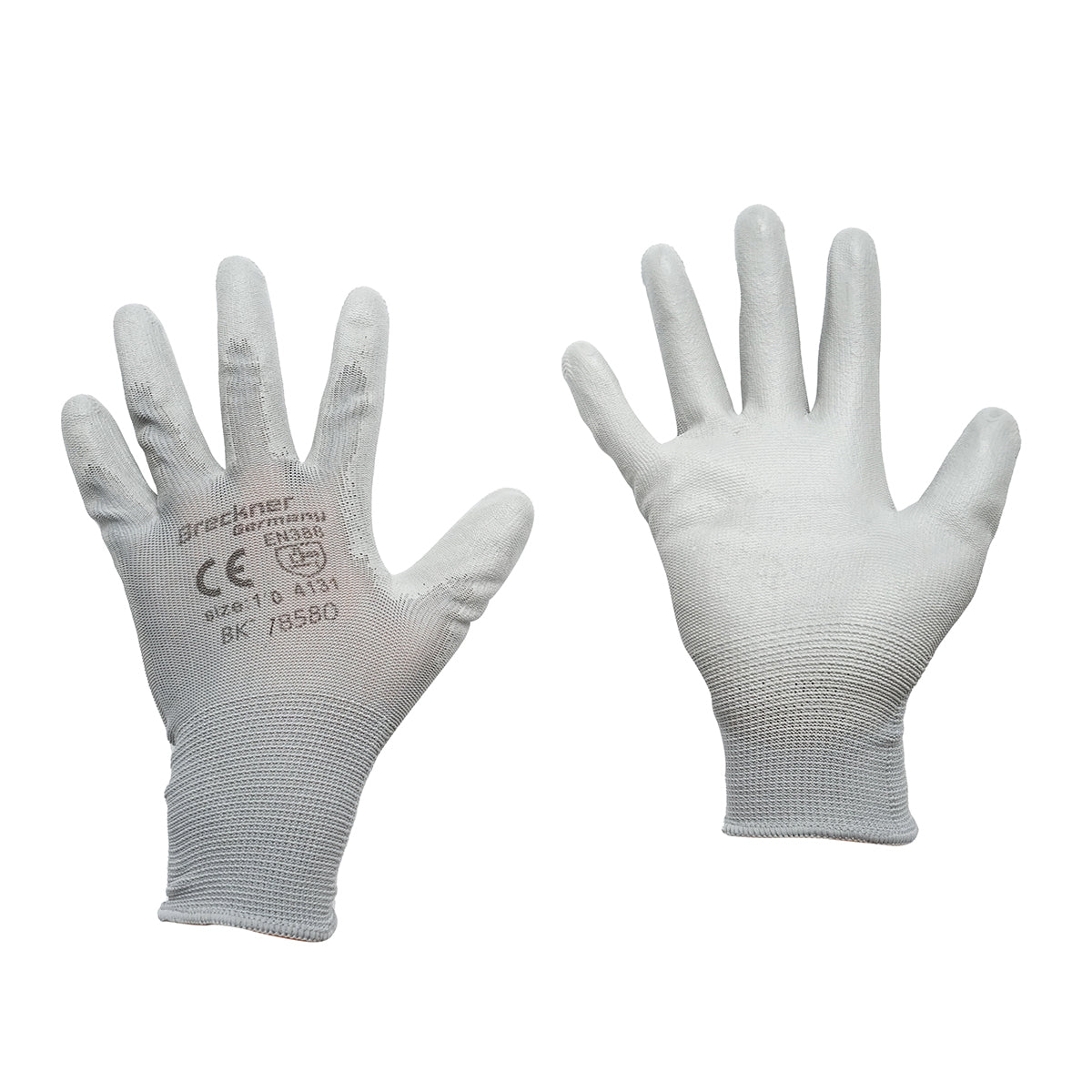 Gray polyester work gloves with PU immersion size 10 Breckner Germany