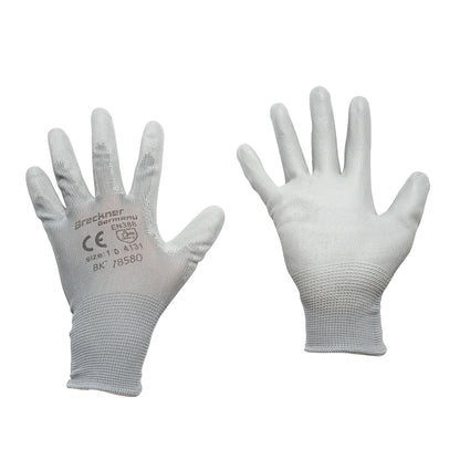Gray polyester work gloves with PU immersion size 10 Breckner Germany