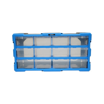 Modular blue plastic storage box, 12 drawers 497x157x250mm Breckner Germany