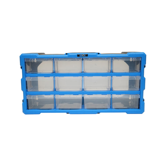 Modular blue plastic storage box, 12 drawers 497x157x250mm Breckner Germany
