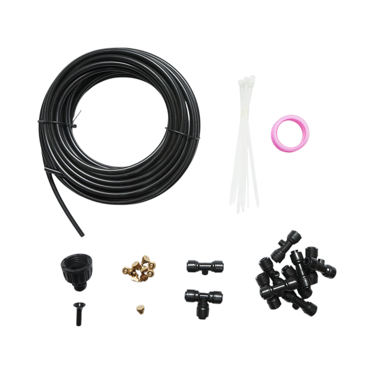 Complete misting water spray kit with 10m hose, brass nozzles for terrace, garden 35 pieces