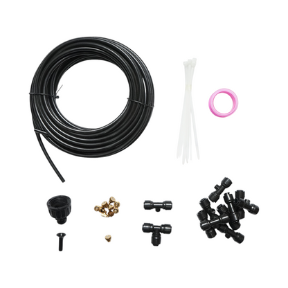 Complete misting water spray kit with 10m hose, brass nozzles for terrace, garden 35 pieces