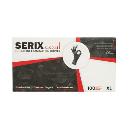 Black nitrile gloves, powder-free, with textured fingers, size XL, 100 pieces/box