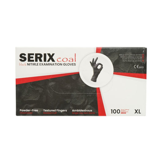 Black nitrile gloves, powder-free, with textured fingers, size XL, 100 pieces/box