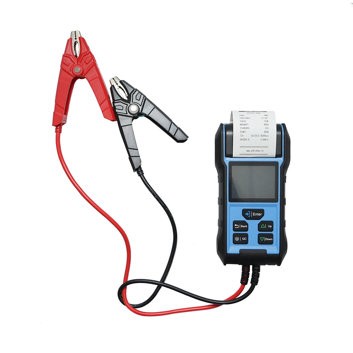 Digital battery tester with printer 12-24V, testing 3-360 Ah, reverse polarity protection, color LCD display