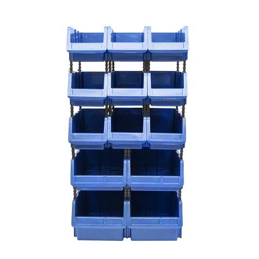 Stand with 13 storage/organization boxes, blue plastic box, 510x400x1000mm