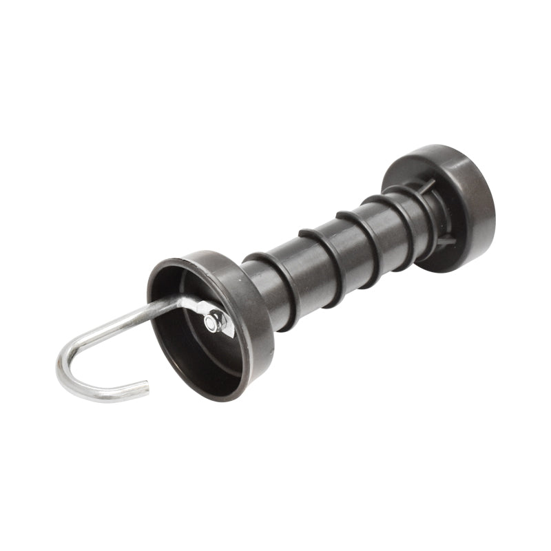 Black gate handle with hook and electric fence arc Mezofarm