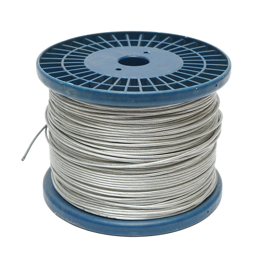 Galvanized steel cable with a diameter of 2mm, 1x19 strands, maximum load 80Kg, weight 4.8Kg, 250m/roll