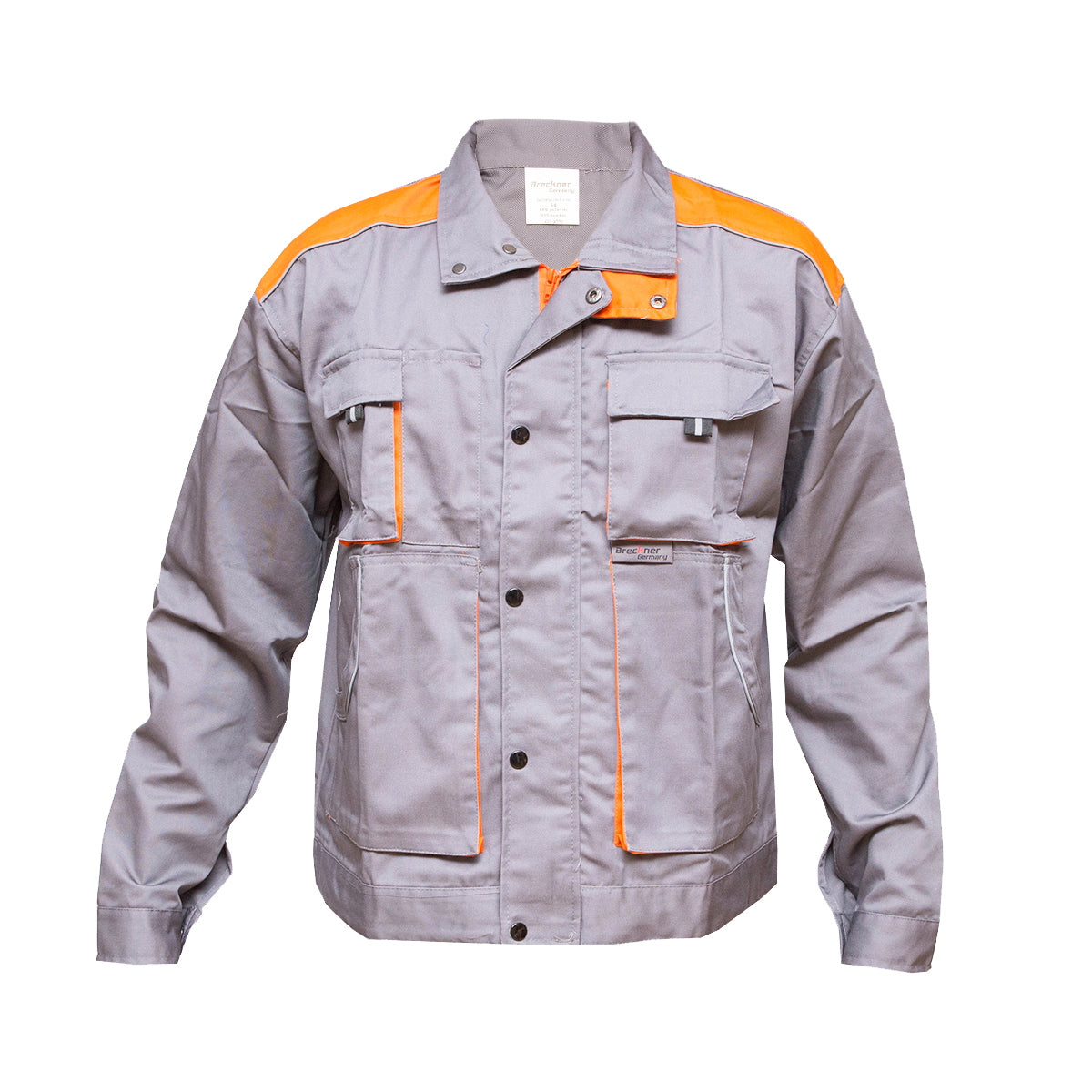 Polyester work jacket with cotton, gray/orange size 52, 235g/m2 Breckner Germany