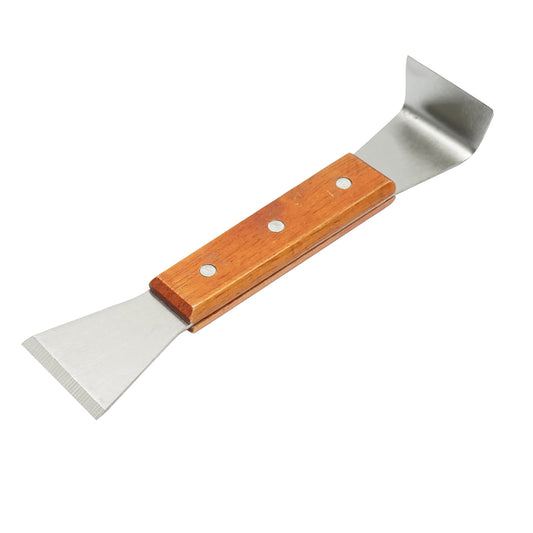 Stainless steel L-shaped hive tool with wooden handle 200x45mm