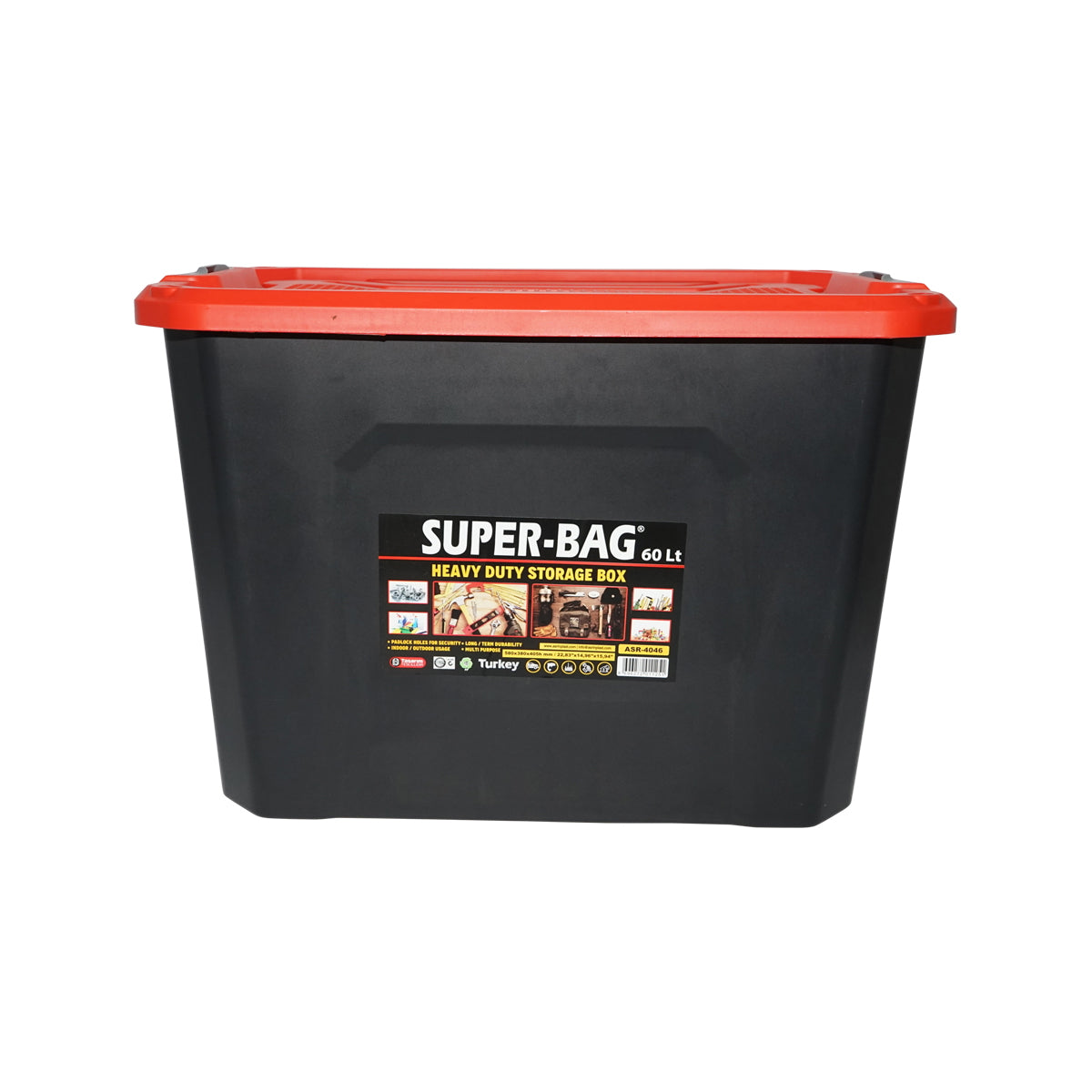 Heavy duty storage box 60L with lid, red 580x380x405mm Breckner Germany