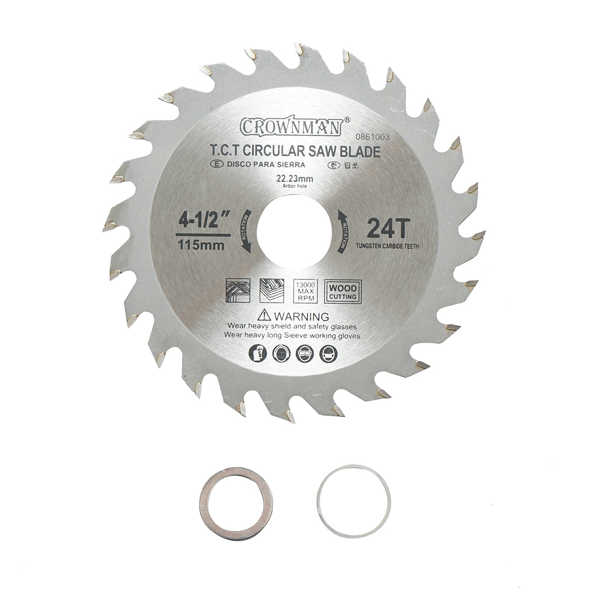 Circular saw blade for wood 115x22.23mm, max speed 13000rpm, 24 teeth Crownman