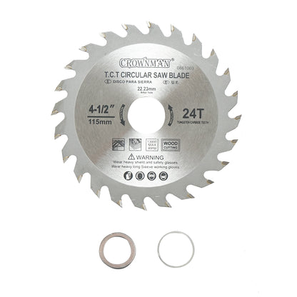 Circular saw blade for wood 115x22.23mm, max speed 13000rpm, 24 teeth Crownman