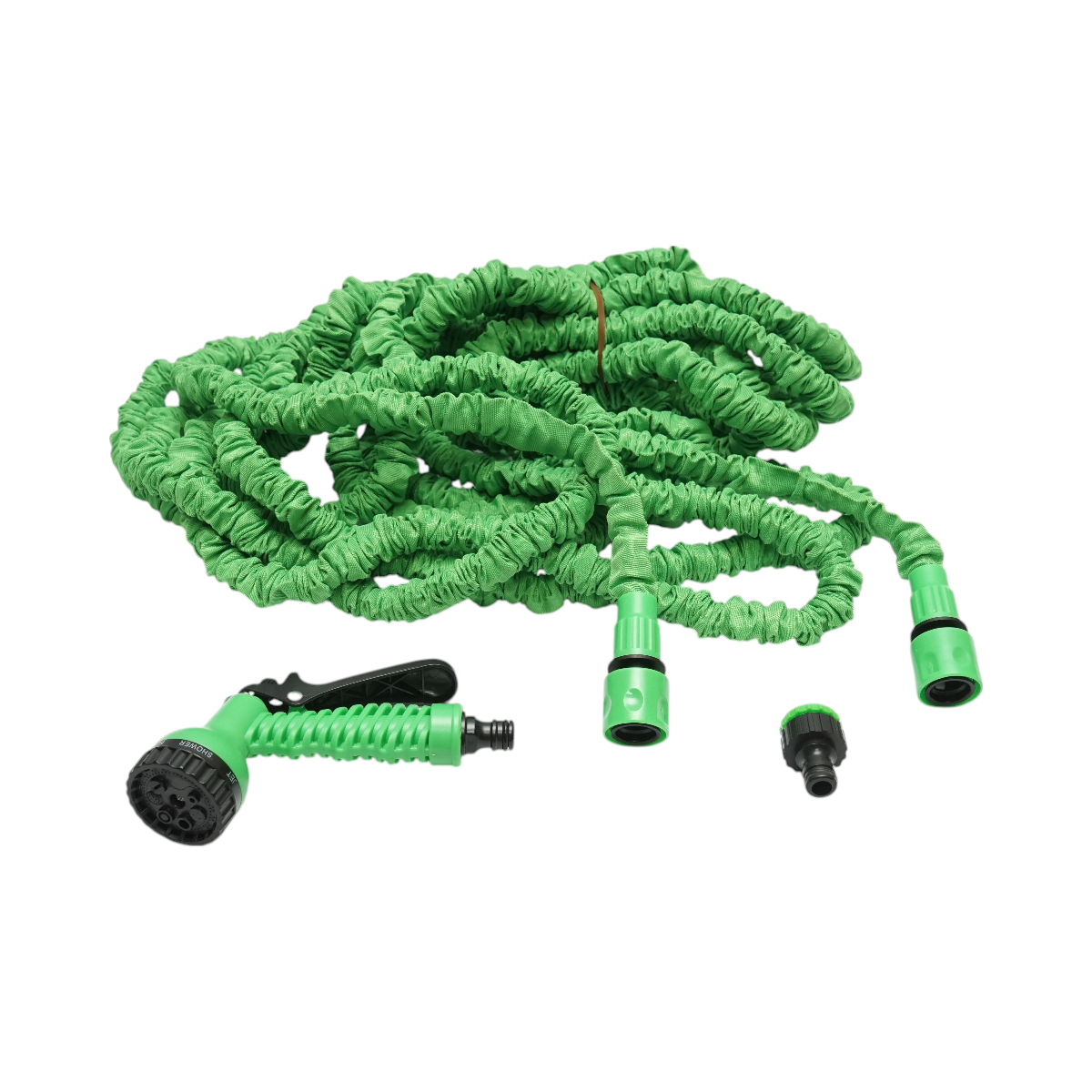 Expandable latex garden hose 10-30m with adjustable pistol 7 modes, 3/4 adapter, 1/2 quick coupling