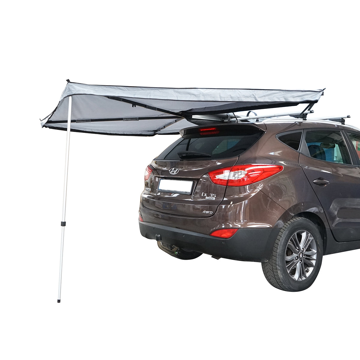 Side car awning, 270 degree retractable with ceiling attachment