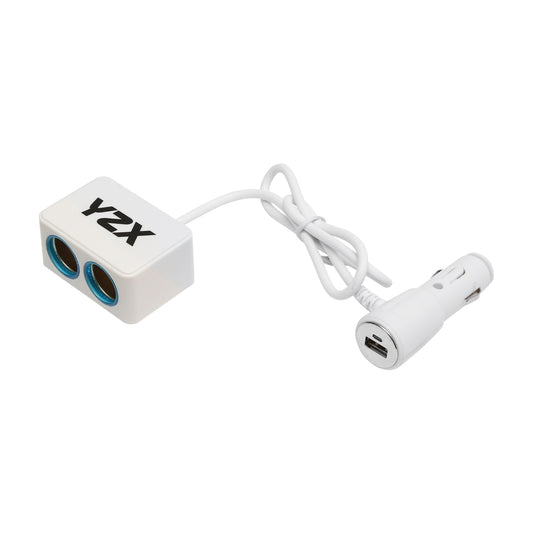 Dual car cigarette lighter adapter 12/24V and 1 USB port 5V 1000mA white