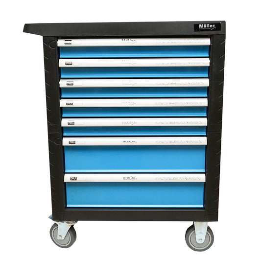 Metal tool cart cabinet with 7 drawers equipped with 496 pieces.