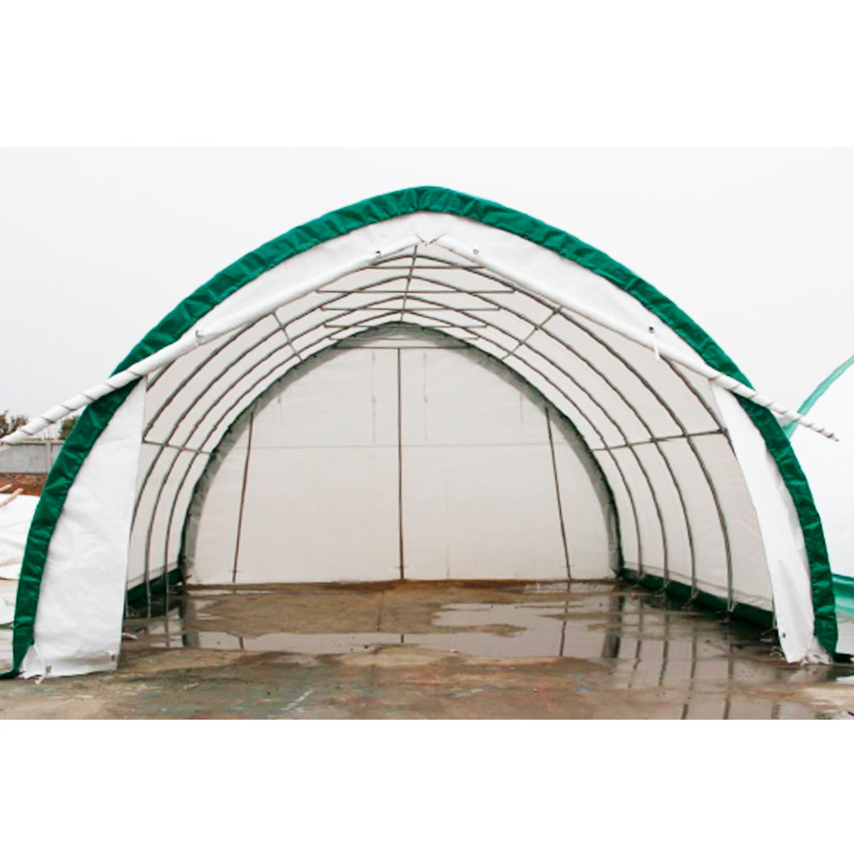 Industrial hall with a width of 6.1m, length of 9.15m, and height of 3.66m made of PVC.