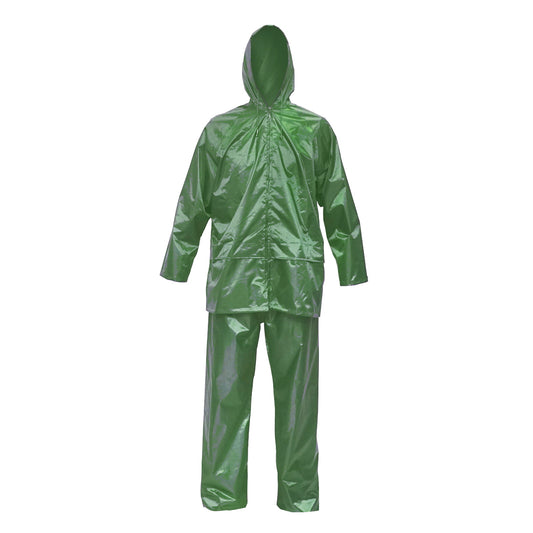Waterproof suit size L with hood and polyester and PVC pants, green Breckner Germany