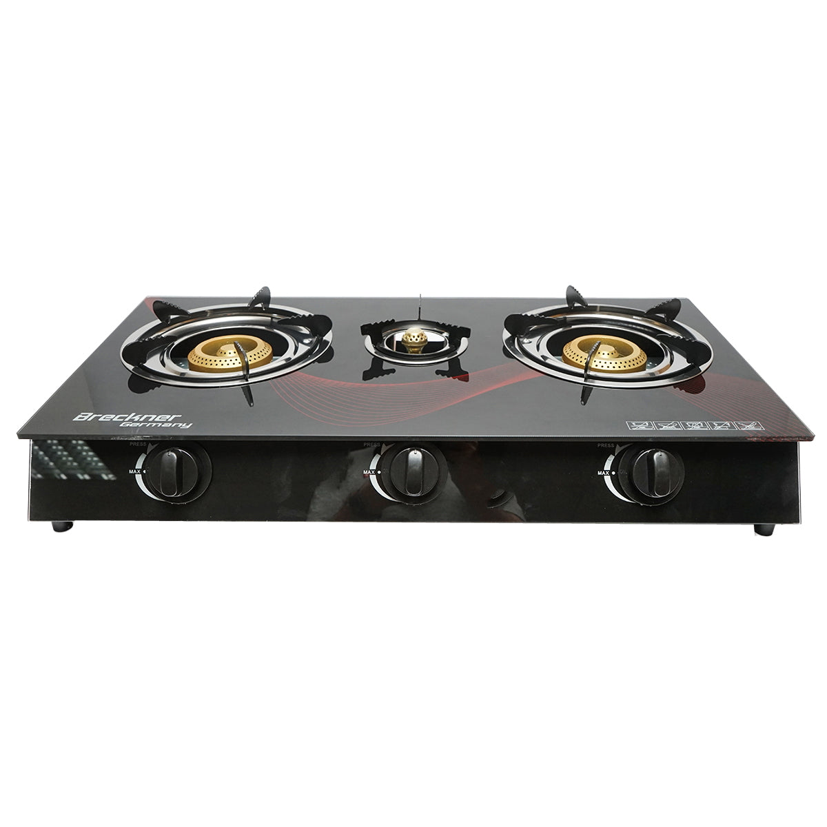 Gas stove, 3-burner cast iron 2.5KW, tempered glass 700x380x94mm Breckner Germany